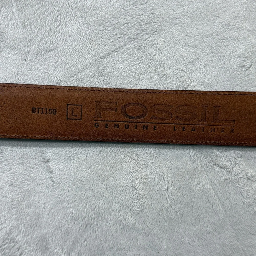 Fossil Genuine Leather Brown Belt Size L Brass Buckle Western Vintage 90s